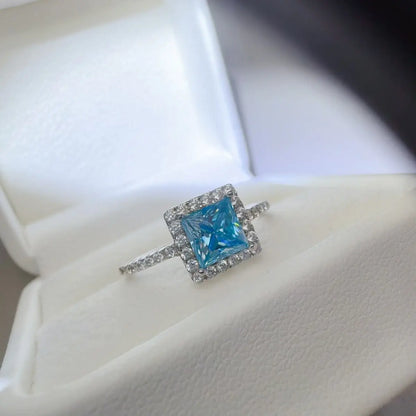 Sterling silver 2 carat moissanite ring with a square-shaped gemstone, stylish and sparkling jewelry from harry'zBOUTIQUE.