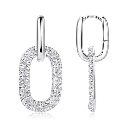 Two 2.16 carat moissanite silver earrings in 925 sterling silver, featuring sparkling stones and elegant hoop design.