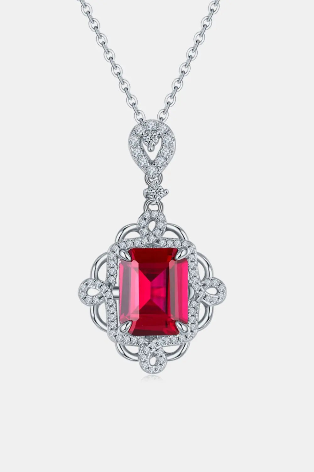 925 Sterling Silver Ruby Necklace with an elegant pendant design, showcasing a vibrant red ruby gemstone.