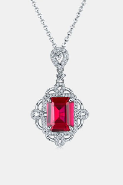 925 Sterling Silver Ruby Necklace with an elegant pendant design, showcasing a vibrant red ruby gemstone.