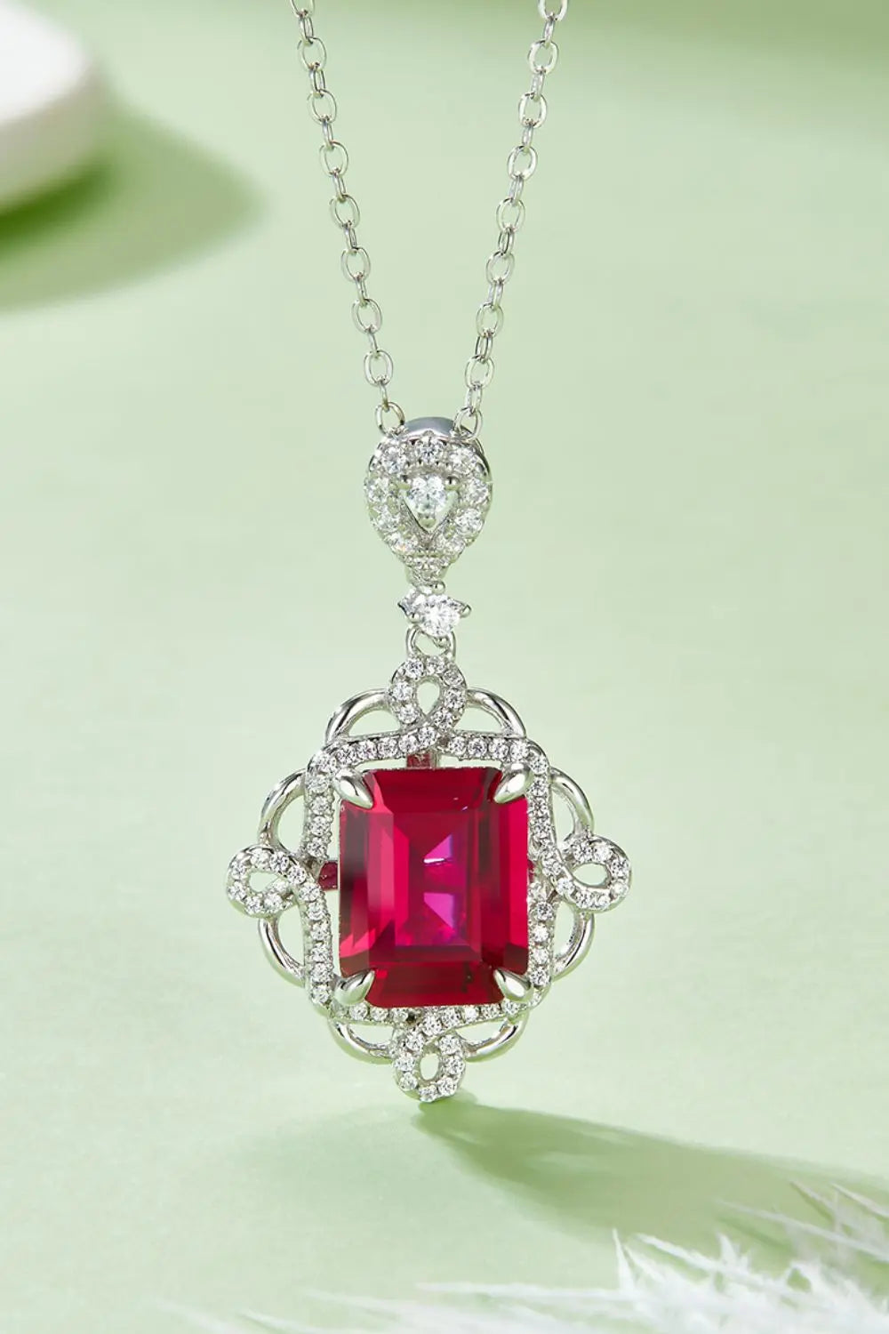 925 Sterling Silver Ruby Necklace with elegant pendant design featuring a vibrant ruby gemstone and detailed silver setting.