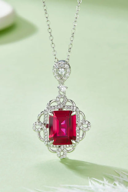 925 Sterling Silver Ruby Necklace with elegant pendant design featuring a vibrant ruby gemstone and detailed silver setting.