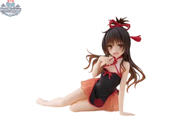 Anime figure of Mikan Yuki from To Love-Ru Darkness by Hawk Collectibles, in a cute Chinese dress pose on a desktop.