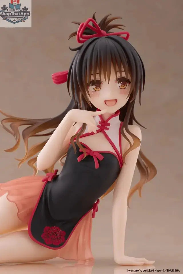 Anime figure of Mikan Yuki from To Love-Ru Darkness by Hawk Collectibles, dressed in a cute Chinese dress, desktop display pose.