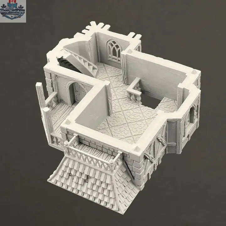 Hawk Collectibles fantasy medieval mansion terrain piece from The Hamlet of Misty Hollow for wargaming, detailed miniature building.