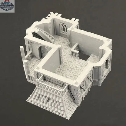Hawk Collectibles fantasy medieval mansion terrain piece from The Hamlet of Misty Hollow for wargaming, detailed miniature building.