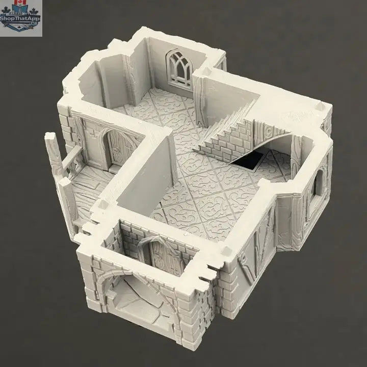 Fantasy medieval mansion terrain piece from Hawk Collectibles' Hamlet of Misty Hollow for wargaming, featuring detailed stone and wood design.