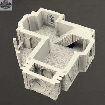 Fantasy medieval mansion terrain piece from Hawk Collectibles' Hamlet of Misty Hollow for wargaming, featuring detailed stone and wood design.
