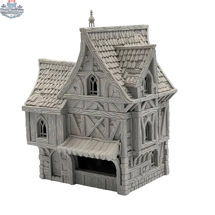 Hawk Collectibles medieval fantasy wargaming terrain model of The Merchant's House in Misty Hollow, detailed miniature for tabletop games
