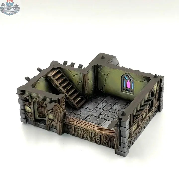 Hawk Collectibles medieval fantasy wargaming terrain model of the Merchant's House in Misty Hollow, detailed miniature building for tabletop games.