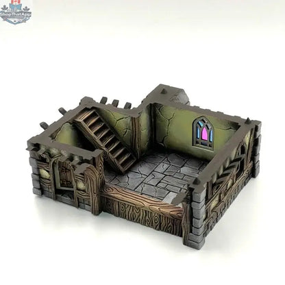 Hawk Collectibles medieval fantasy wargaming terrain model of the Merchant's House in Misty Hollow, detailed miniature building for tabletop games.