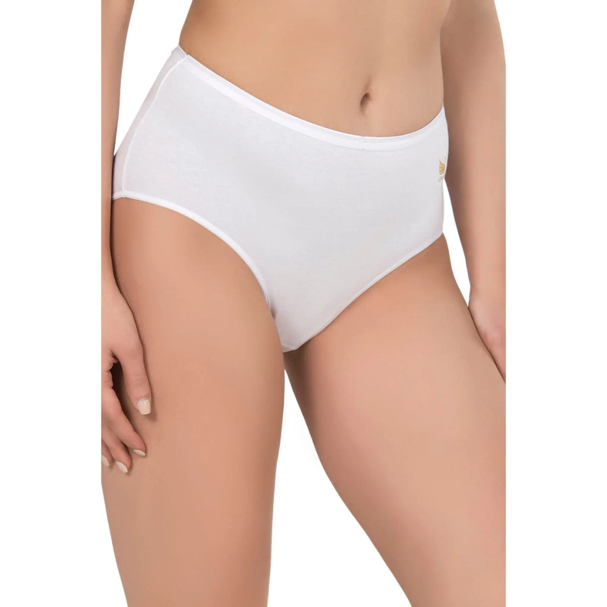 Three pairs of women's high-waist modal cotton panties in neutral colors from Hazel Textile, displayed flat for comfortable fit.