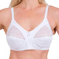 Full-coverage wireless lace bra by Hazel Textile showing supportive design with intricate lace details and adjustable straps.