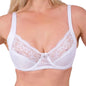 Full coverage Hazel Textile lace-trim underwire bra with supportive cups and adjustable straps, designed for comfort and style.