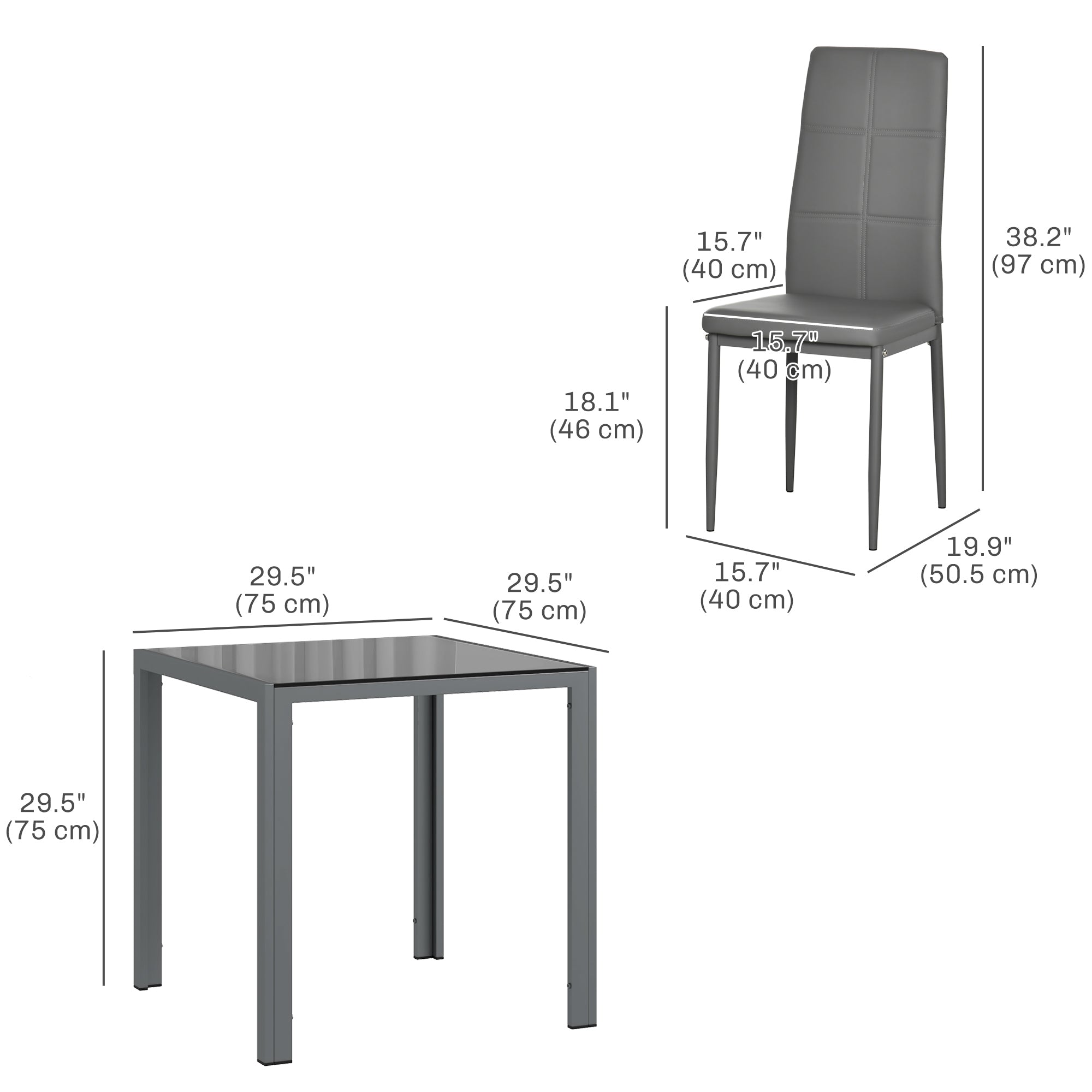 Zaya 3-Piece Rectangular Glass Dining Set for Small Spaces-Grey - Shopthatapp.ca