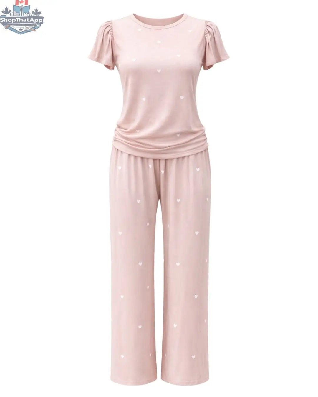 Heartfull PJ Blush Heart Pajamas - Silky Printed 2PC Pajama Set in Blush Hearts - Shopthatapp.ca