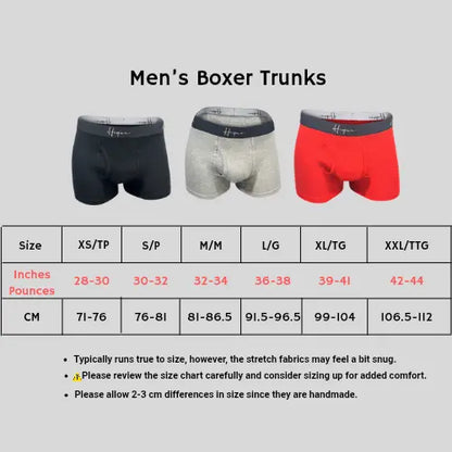 Three pairs of Hiqua Apparel men's boxer trunks in a 3-inch multi-color set, displayed in the image.