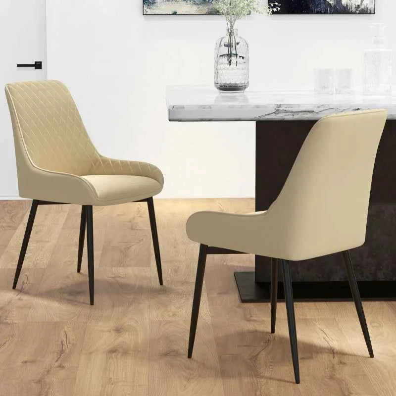 Blake Modern Dining Chairs with Diamond Tufting and Steel Legs-Set of 2-Khaki