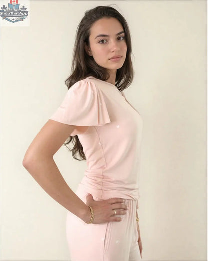 Heartfull PJ Blush Heart Pajamas - Silky Printed 2PC Pajama Set in Blush Hearts - Shopthatapp.ca