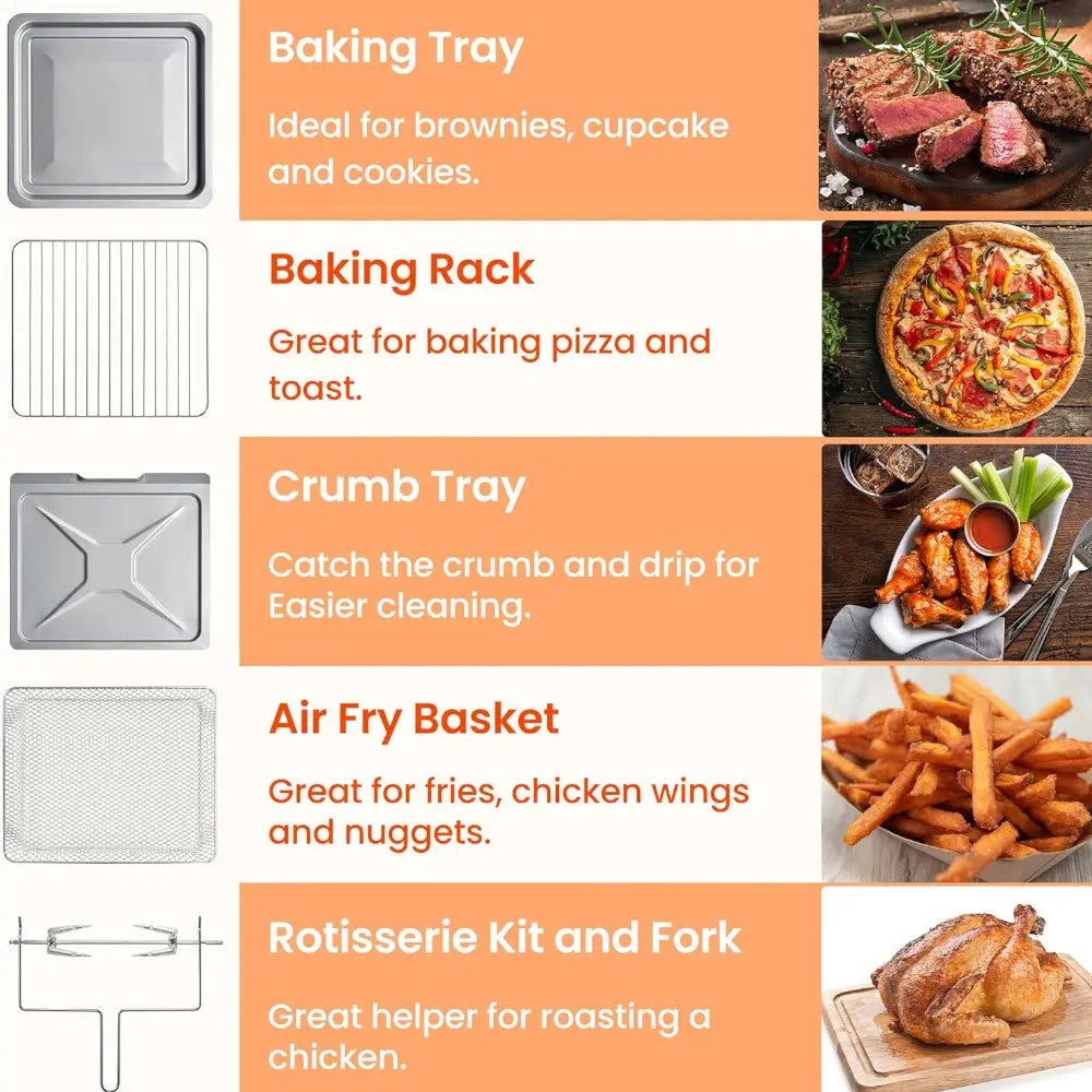 Home Essentials Outlet COMFEE 12-in-1 Air Fryer Oven CO-F25A1 with rotisserie, shown in blemished package condition.