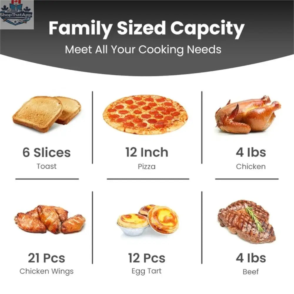 Home Essentials Outlet Comfee air fryer toaster oven combo with blemished package and full warranty, shown on a countertop.