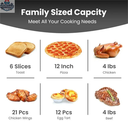 Home Essentials Outlet Comfee air fryer toaster oven combo with blemished package and full warranty, shown on a countertop.