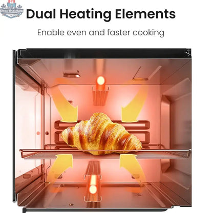 Stainless steel COMFEE countertop toaster oven with digital controls, compact design, ideal for baking and quick cooking.