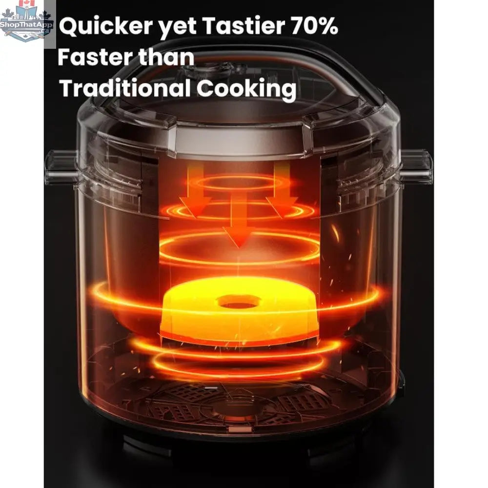 Home Essentials Outlet Comfee 6-quart multi-pressure cooker with digital display and stainless steel lid, 9-in-1 cooking functions.