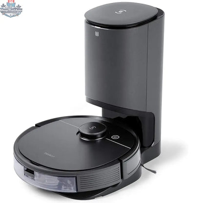 ECOVACS DEEBOT OZMO T8 robot vacuum and mop, factory serviced with Home Essentials warranty, shown cleaning hardwood floor.