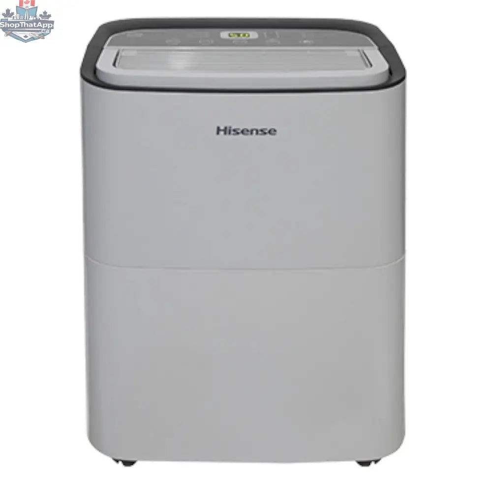Refurbished HISENSE 50Pt dehumidifier with digital controls and water collection tank, designed to reduce humidity in home spaces.