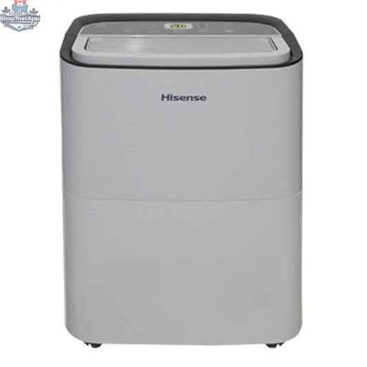 Refurbished HISENSE 50Pt dehumidifier with digital controls and water collection tank, designed to reduce humidity in home spaces.