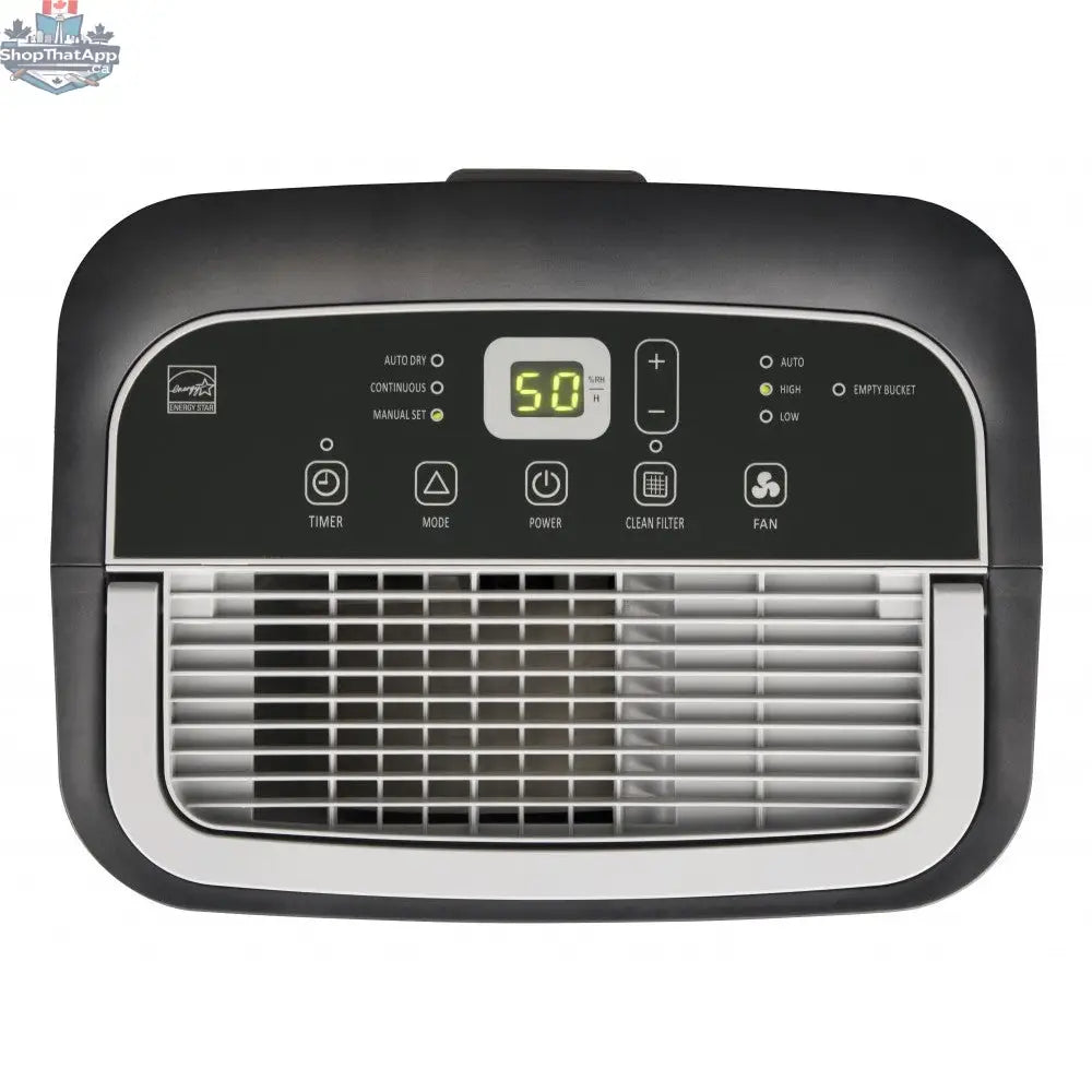 Refurbished HISENSE 50Pt dehumidifier with digital controls, drain hose, and compact design for home moisture control.