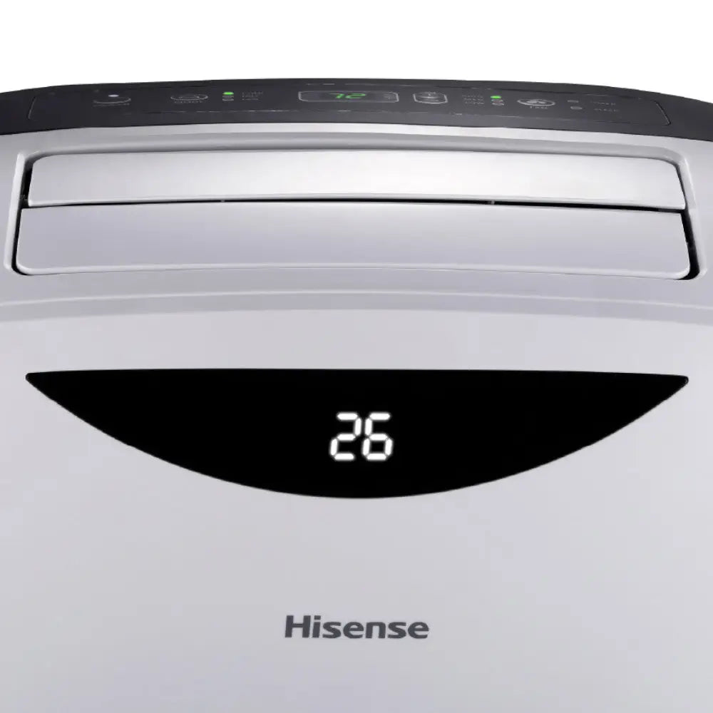 HISENSE portable air conditioner 10,000/13,500 BTU with digital display and venting system, in a modern room setting