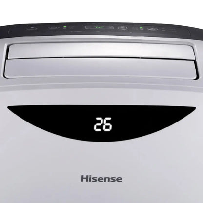 HISENSE portable air conditioner 10,000/13,500 BTU with digital display and venting system, in a modern room setting