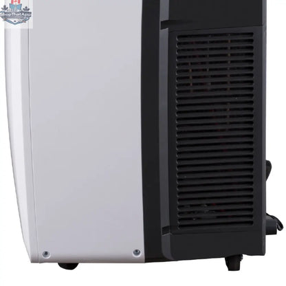 HISENSE portable air conditioner 10,000/13,500 BTU unit with digital controls and venting, shown in a modern living space.