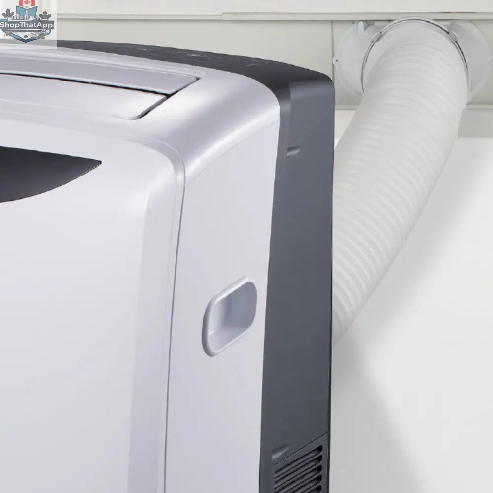HISENSE portable air conditioner 10,000/13,500 BTU with digital display and vent hoses in a modern room setting