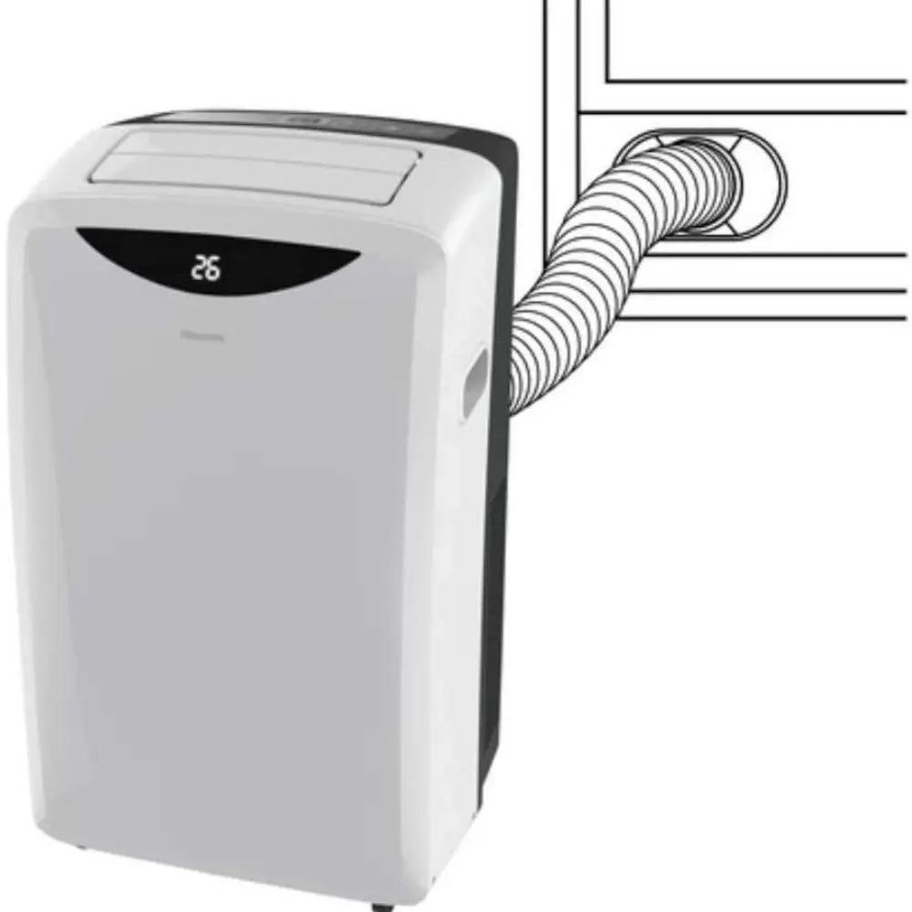 HISENSE portable air conditioner 10,000/13,500 BTU in a sleek design, with digital control panel and adjustable vents.