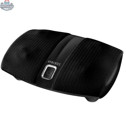 Home Essentials Outlet Homedics Shiatsu Foot Massager with Heat, showing foot rollers and control panel in a blemished package.