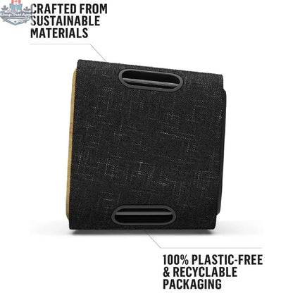 House of Marley Get Together 2 wireless Bluetooth speakers in black, showing the compact design and textured exterior.