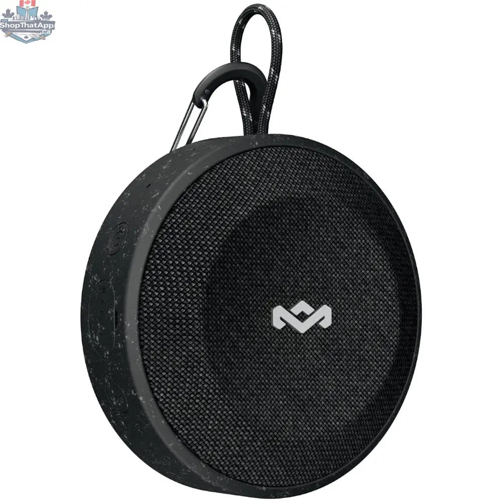 House of Marley No Bounds portable Bluetooth speaker with black finish, showcasing its rugged design and control buttons.