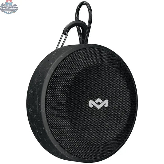 House of Marley No Bounds portable Bluetooth speaker with black finish, showcasing its rugged design and control buttons.