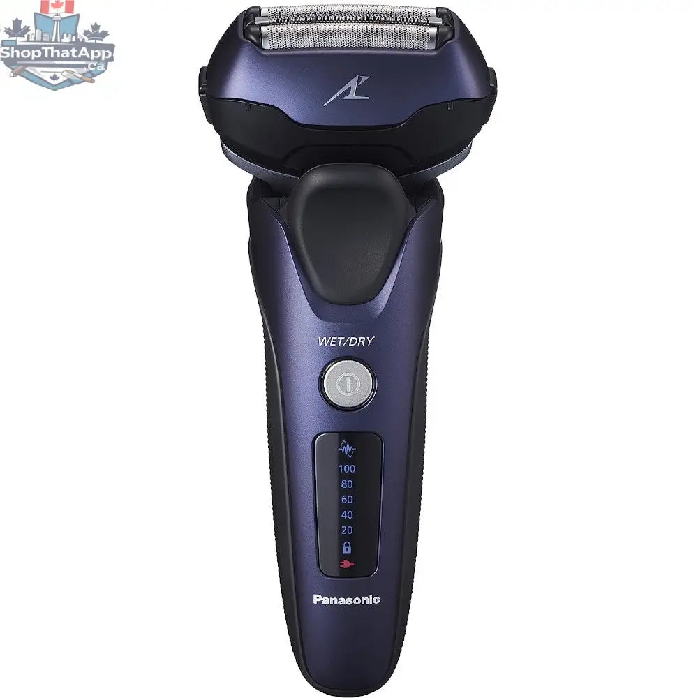 Panasonic ARC3 electric razor for men with pop-up trimmer, refurbished with Home Essentials warranty, showing close-up of shaver head.