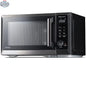 Toshiba 7-in-1 microwave oven with air fryer, stainless steel finish, digital control panel, compact design for home kitchen use.