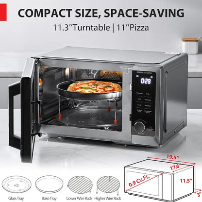 Toshiba microwave air fryer combo, 6-in-1 model ML2-EC09SAIT(BS), with digital display and stainless steel finish.