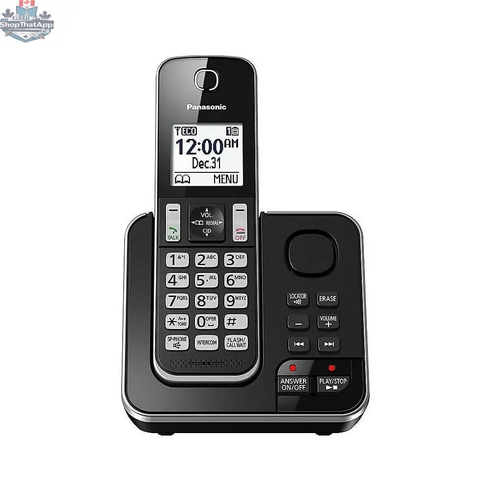 Refurbished Panasonic 1-handset phone with answering machine and digital display, part of Home Essentials Outlet electronics lineup.