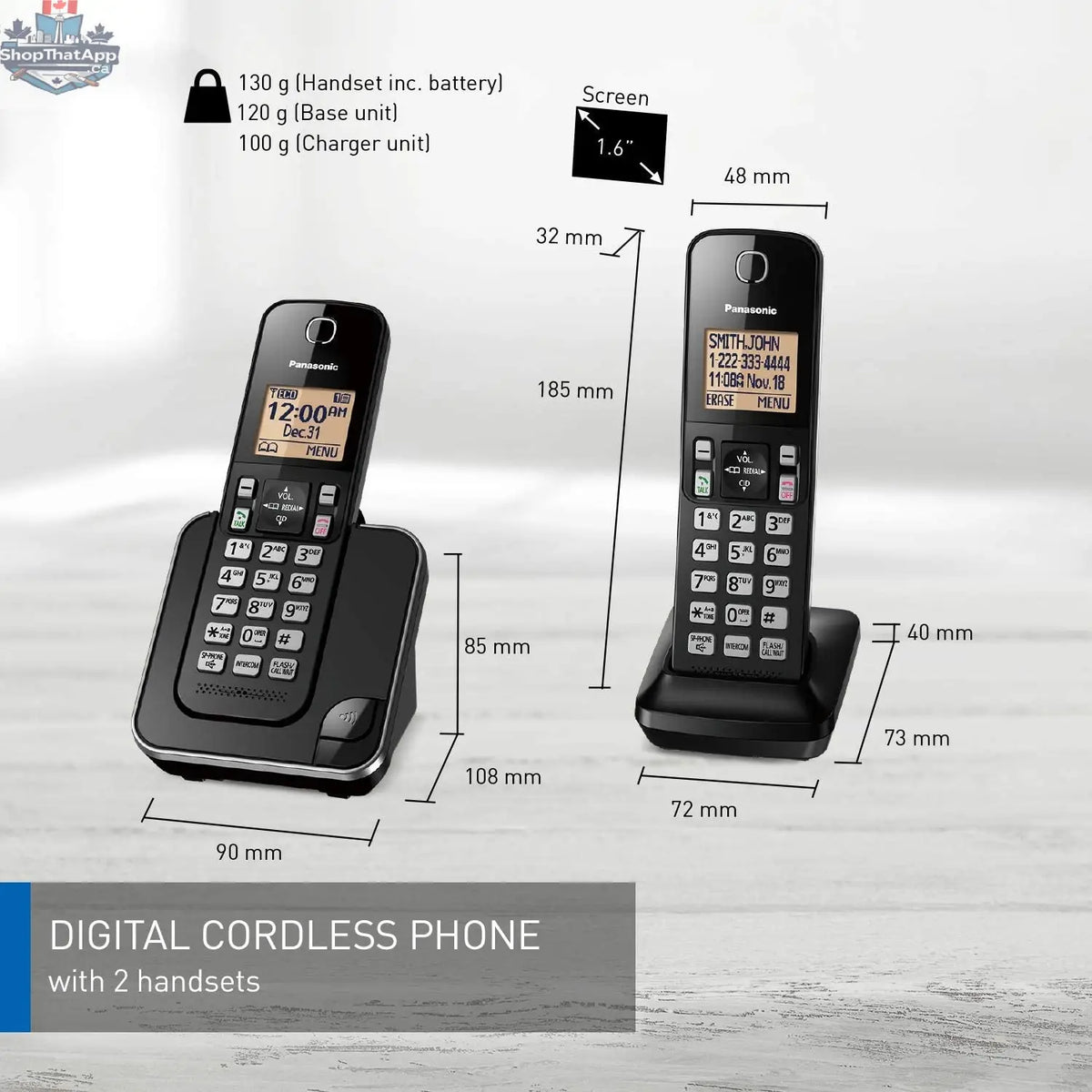 Refurbished Panasonic KX-TGC382 cordless phone with two handsets and home essentials warranty, electronics accessory.