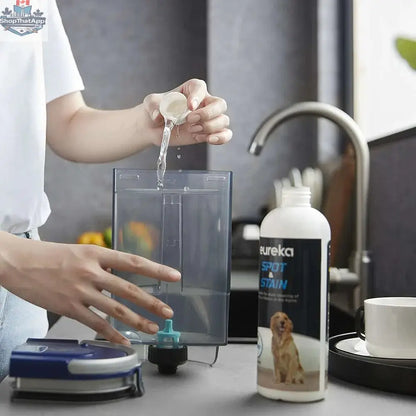Portable Eureka NEY100 carpet cleaner from Home Essentials Outlet, showing the compact design and cleaning attachments.