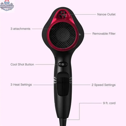 Refurbished Panasonic Nanoe hair dryer in black, professional model with ergonomic handle and multiple heat settings.