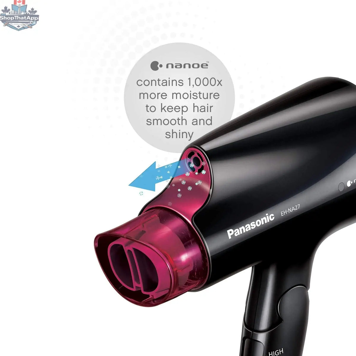 Refurbished Panasonic Nanoe travel hair dryer with compact design, featuring ergonomic handle and multiple heat settings.