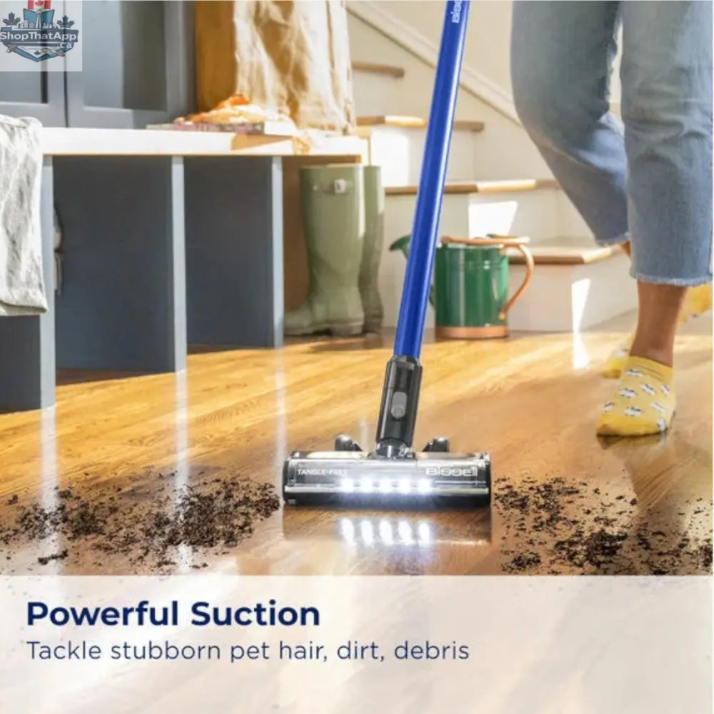 BISSELL PowerClean XR cordless stick vacuum cleaner with 200W motor, shown with its sleek design and lightweight build.